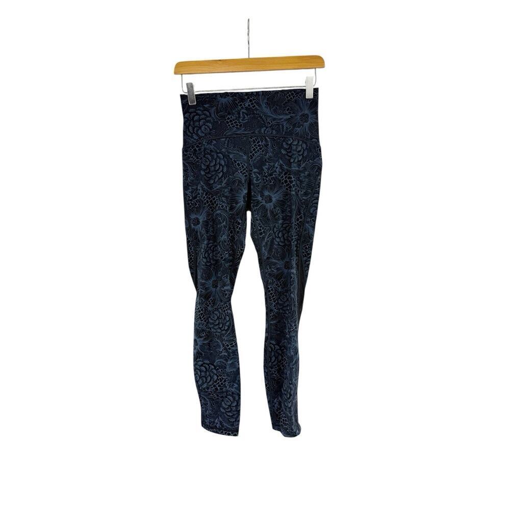 Lululemon Train Times 7/8 Pant 26” Sz 6 Nouveau Mach Blue Black Floral Print‎